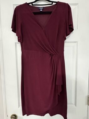 Chaps Wine Midi Faux-Wrap Dress
